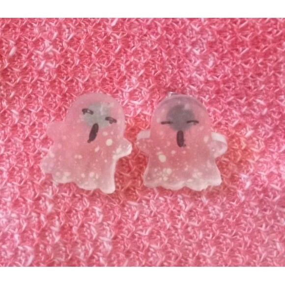Florescent Ghost Halloween Post Earrings  And Keychain/Purse Charm NEW - Picture 5 of 6